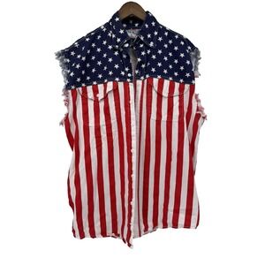 Shore Trendz American Flag Cutoff Sleeves patriotic redneck holiday 4th of july